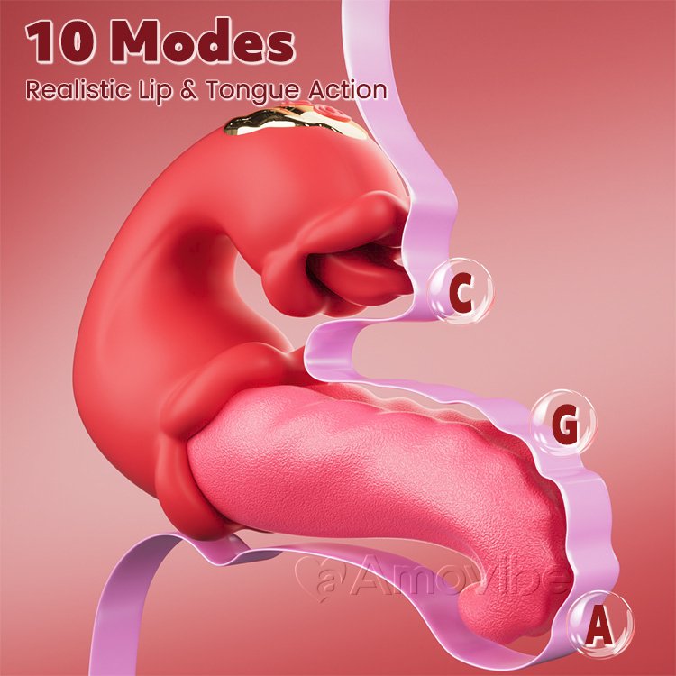 Kaksinkertainen ruusun työntävä G-pistevibraattori kielen nuolemalla ja värinällä