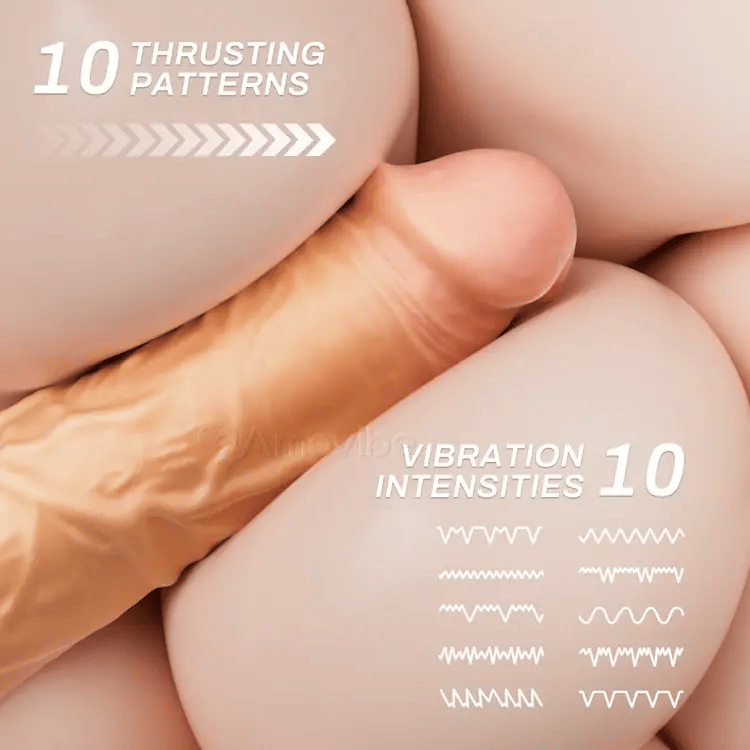Työntävä dildo, jossa on 10 nopeuden työntö ja värinä