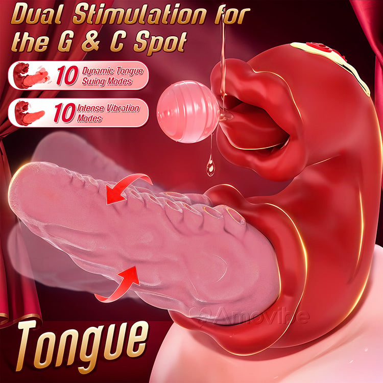 2-in-1 mustekalavibraattori kiusoittelevalla kielellä ja 10 värinätilalla