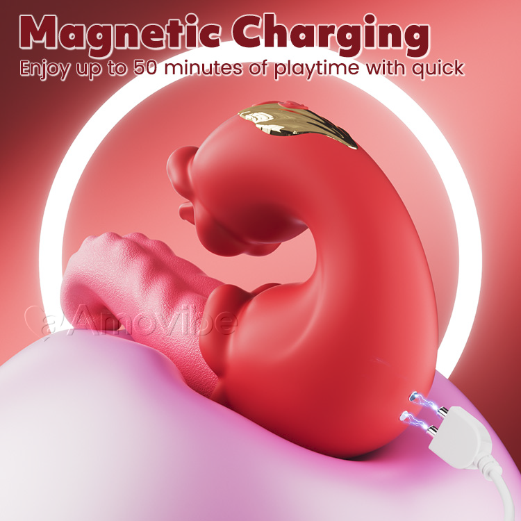 Kaksinkertainen ruusun työntävä G-pistevibraattori kielen nuolemalla ja värinällä